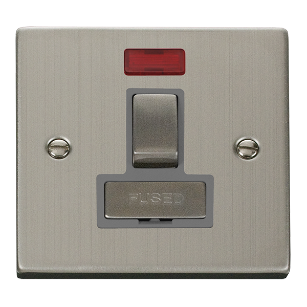 Stainless Steel 13A Fused Ingot Connection Unit Switched With Neon - Grey Trim