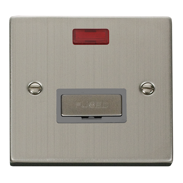 Stainless Steel 13A Fused Ingot Connection Unit With Neon - Grey Trim