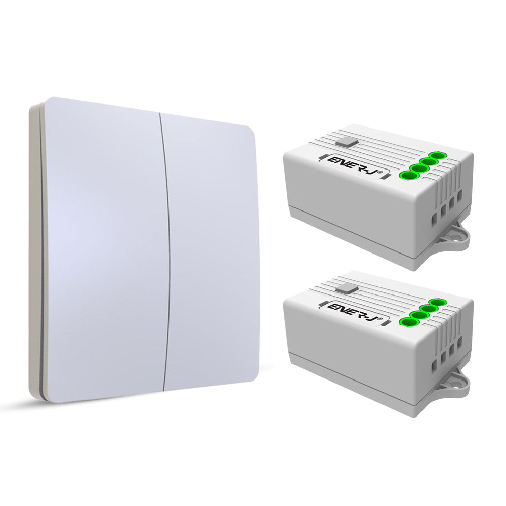 2 Gang Wireless Kinetic Switch (white body) + 2 x 500W RF Receiver