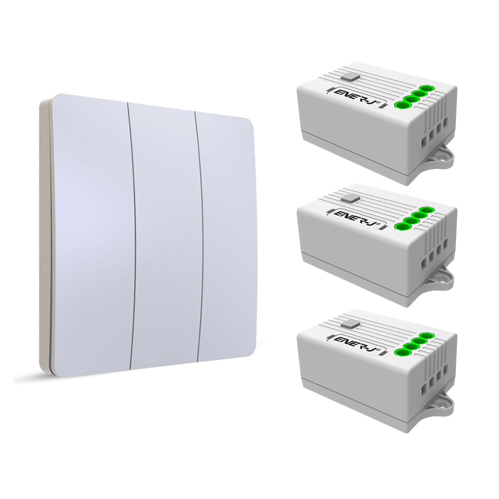 3 Gang Wireless Kinetic Switch (white body) + 3 x 500W RF receiver