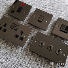 Black Nickel - Black Inserts Black Nickel 13A Fused Connection Unit With Neon With Flex - Black Trim