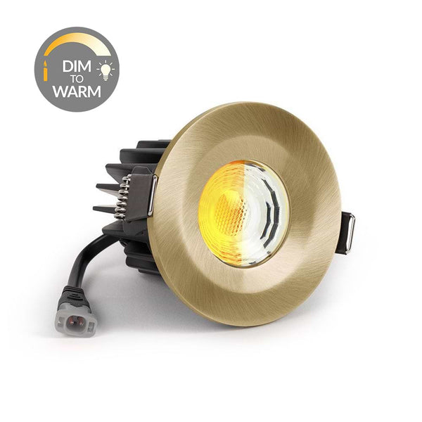 Brushed Brass CCT Dim To Warm Fire Rated LED Dimmable 10W IP65 Downlight