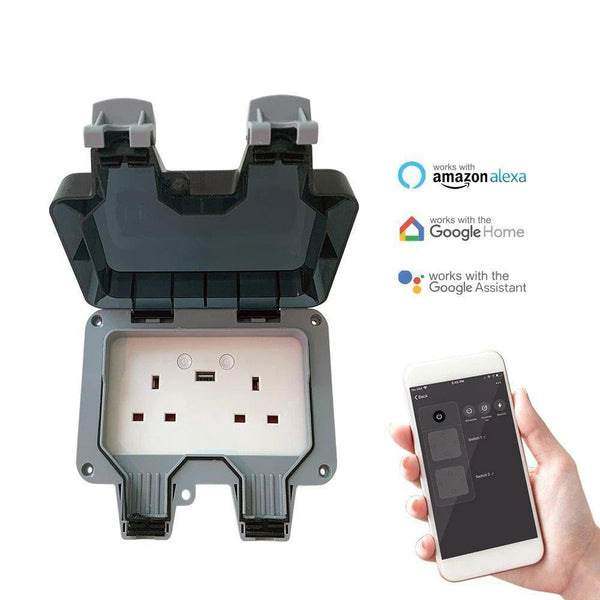 Smart Waterproof Outdoor Socket 13A WiFi Twin Wall Socket with USB Port